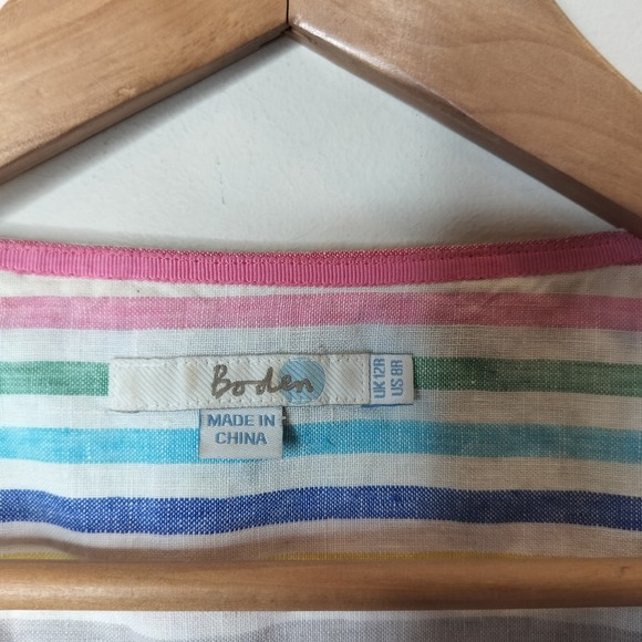 Boden Linen Rainbow Stripe Dress w/ Pockets - Picture 9 of 12